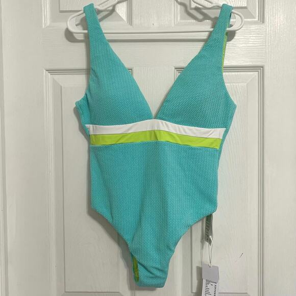 Seafolly NWT Slice Of Splice Deep V Neck One Piece Swimsuit Size 10 - Picture 3 of 10